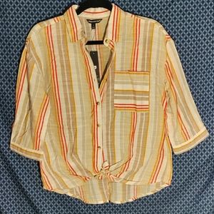UNIQUE Spectrum - Tan, mustard and orange striped top with. Size- S